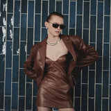 The Joelle pecan oversize leather jacket