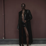 The Reine jade black maxi leather trenchcoat