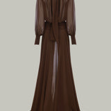 Retro Brown Chiffon Maxi Dress
