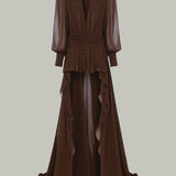 Retro Brown Chiffon Maxi Dress