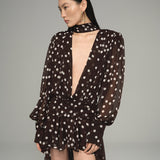 Retro Polka Chiffon Maxi Dress