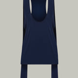 Navy Blue Satin Blouse with Scarf