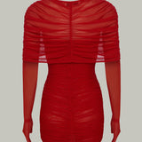 Tulle Detail Red Mini Dress with Glows