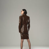 Jet Brown Croco Tailored Leather Blazer Jacket
