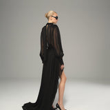 Retro Black Chiffon Maxi Dress