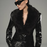 Jet Croco Tailored Leather Jacket with Shearling