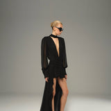 Retro Black Chiffon Maxi Dress