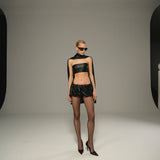 Coal Leather Crop Top