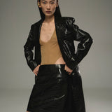 Jet Black Croco Leather Pencil Skirt