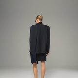 Navy Pinstripe Blazer with Scarf Detail