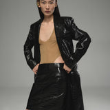 Jet Black Croco Leather Pencil Skirt