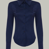 Navy Blue Satin Shirt