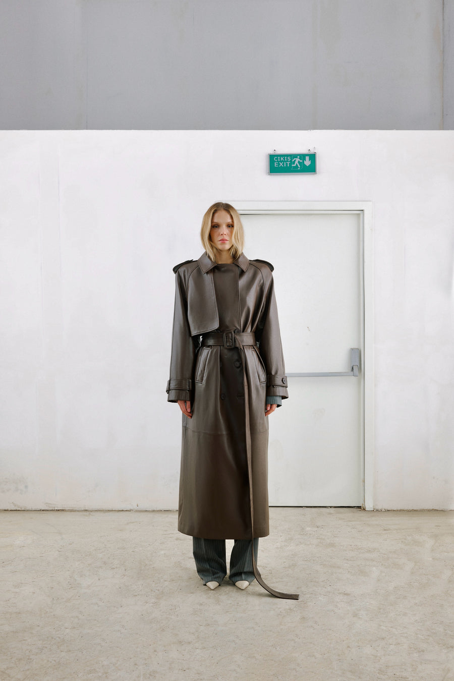 BOLD Rust leather trench coat