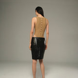 Jet Black Croco Leather Pencil Skirt
