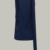 Navy Blue Satin Blouse with Scarf