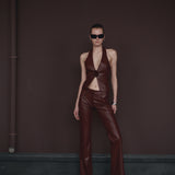 The Helie burgundy leather suit