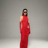 Red Tulle Dress with Gloves