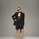 Black Pinstripe Blazer with Strong Shoulder