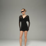 Tulle Detail Black Mini Dress with Glows