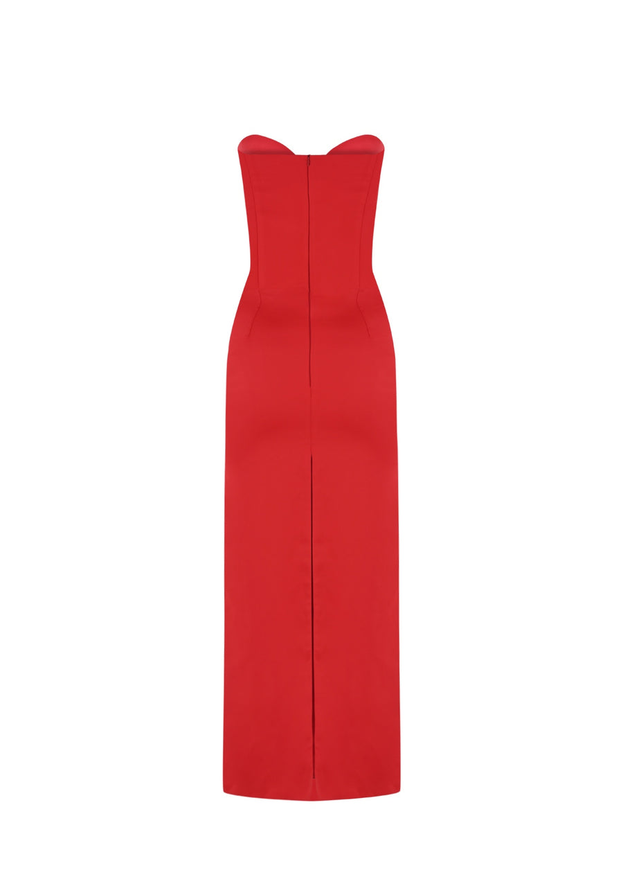 The Bellini red satin midi dress